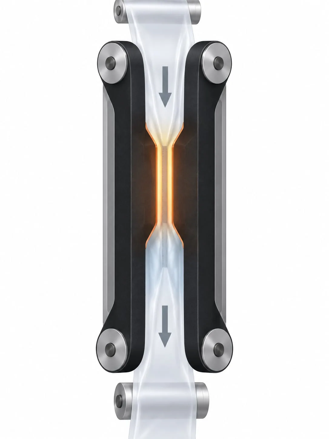 Vertical film web moving between paired heated side-seal bands