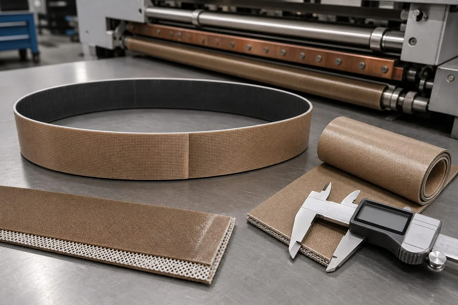 PTFE-coated heat-seal bands and fabric measured with caliper