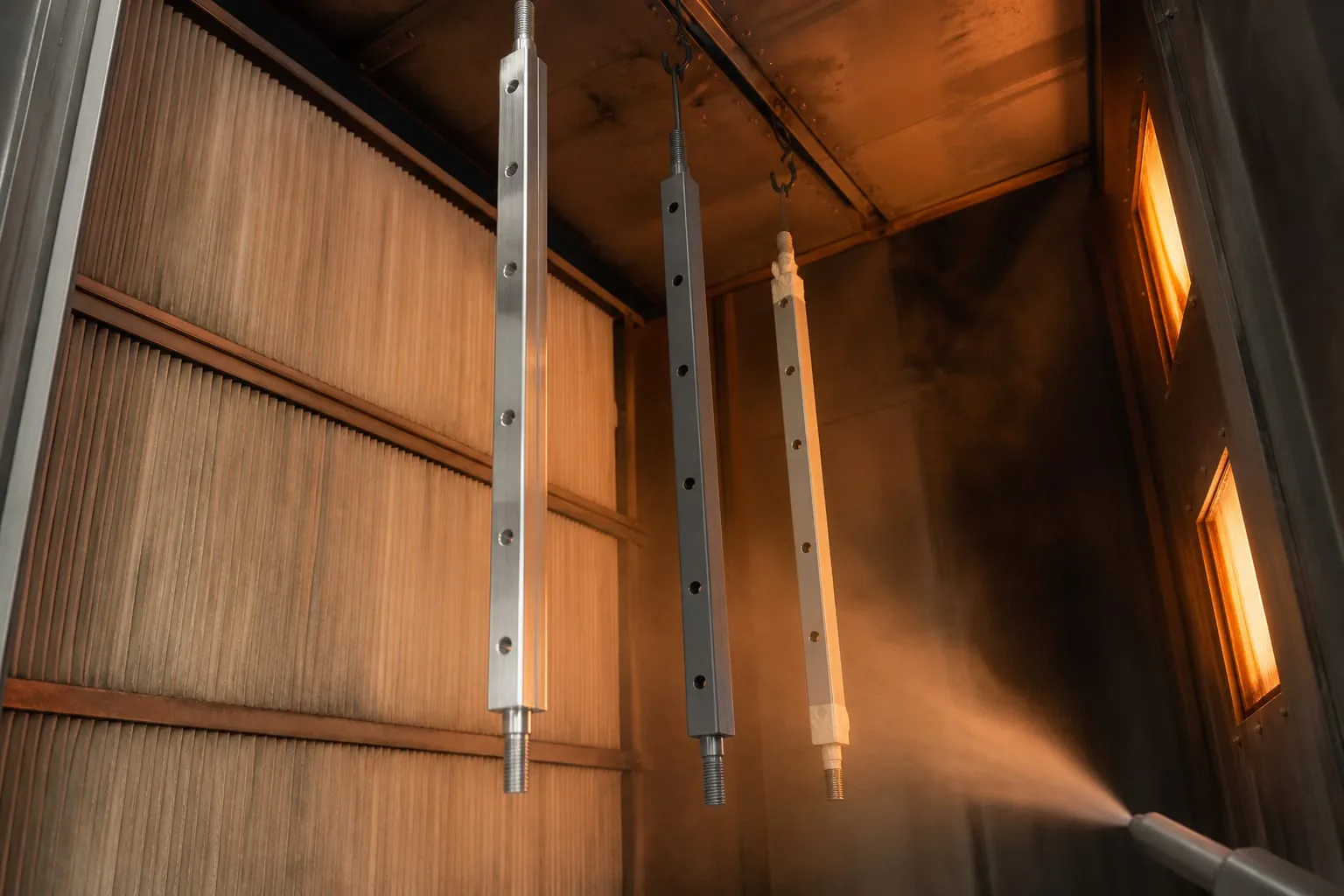 Sealing bars suspended in a controlled coating booth