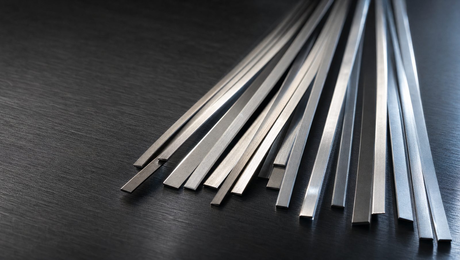 Flat plain steel vacuum pack sealing elements of varying lengths, bright uncoated strip with no end terminals.